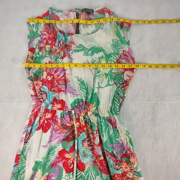 BeBop Red Green Floral Sleeveless Fit Flare Zip Back Knit Midi Dress Size XL - Picture 8 of 12